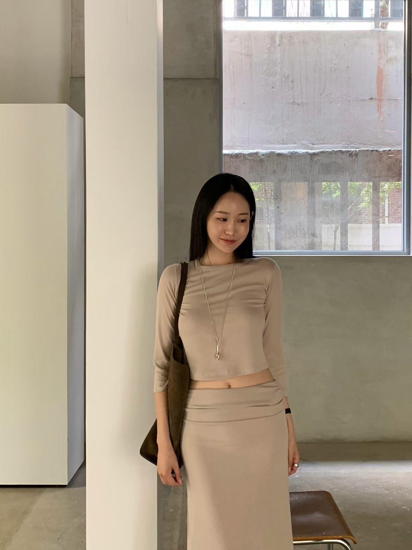 彈性針織棉七分袖上衣